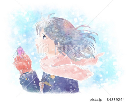 お守りを持って祈る女子学生/雪背景 84839264