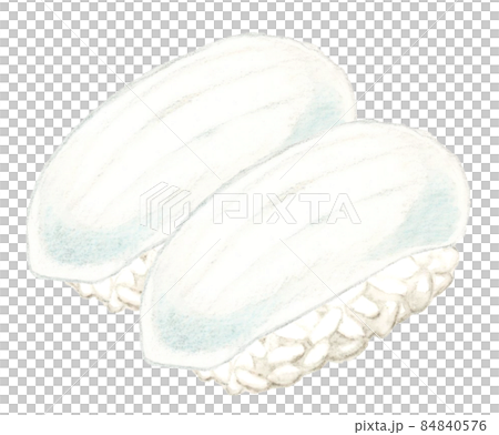 魷魚握壽司兩件套，日本料理手繪水彩插圖素材 84840576