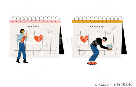 Young Man and Woman Near Huge Desk Calendar with Marked Appointment and Date Vector Set Young Man and Woman Near Huge Desk Calendar with Marked Appointment and Date Vector Set 84840840