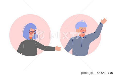Young Man and Woman Looking Out of Round Frame Vector Set Young Man and Woman Looking Out of Round Frame Vector Set 84841330