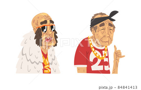 Stylish Gray Haired Senior Man Hipster Wearing Glasses Vector Set 84841413