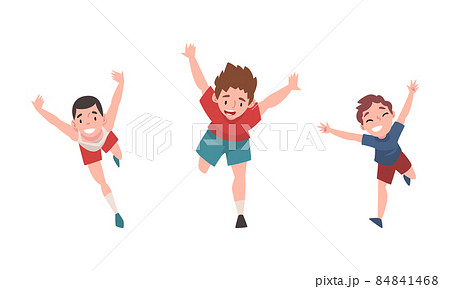 Smiling Kid Running with Outstretched Arms Vector Set Smiling Kid Running with Outstretched Arms Vector Set 84841468