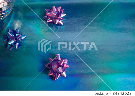 Christmas neon lighting background with stars. Holographic background 84842028