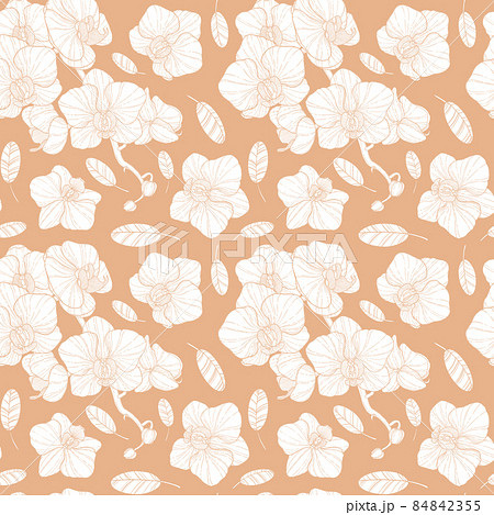 White orchids repeating print. Floral illustration for covers, wallpaper, background, textile 84842355