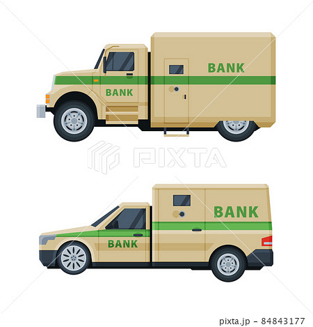 Bank or Cash-in-transit Vehicle Transfering and Transporting Valuables Vector Set 84843177
