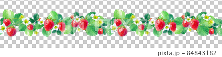Watercolor illustration of strawberries lined up side by side. Seamless pattern. Frame decoration. 84843182
