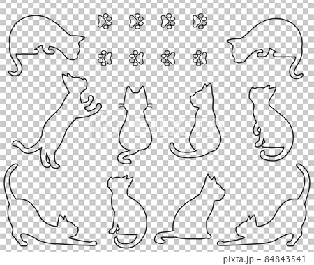 ネコのシルエット線画イラストセット 84843541