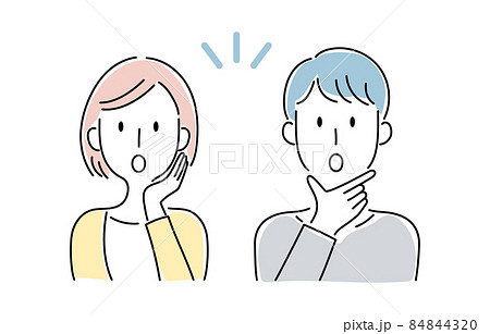 手描き風・びっくりする男女のベクターイラスト 84844320