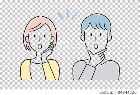 手描き風・びっくりする男女のベクターイラスト 84844320