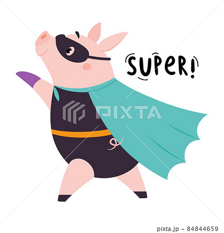 Pink Pig Superhero Character in Eye Mask and Cloak Having Super Power Vector Illustration Pink Pig Superhero Character in Eye Mask and Cloak Having Super Power Vector Illustration 84844659