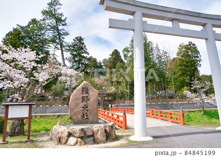 〈島根県〉春の熊野大社　神社前　鳥居と朱色の八雲橋 84845199