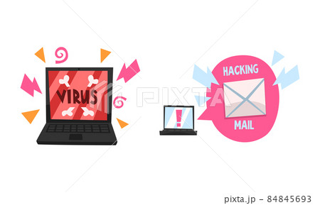 Hacking Mail and Virus on Laptop Breaking Mobile Security Vector Set Hacking Mail and Virus on Laptop Breaking Mobile Security Vector Set 84845693
