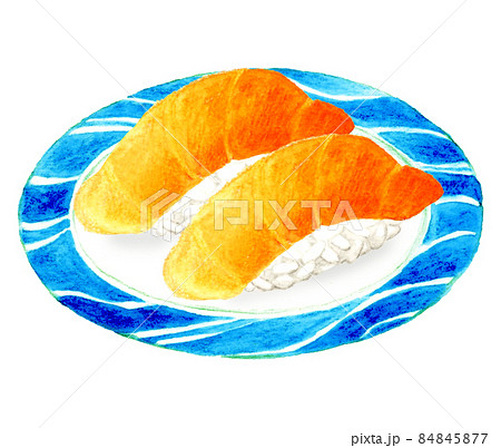 皿に乗った二貫のサーモンの握り寿司 日本料理の手描き水彩イラスト素材のイラスト素材 皿に乗った二貫のサーモンの握り寿司 日本料理の手描き水彩イラスト素材のイラスト素材