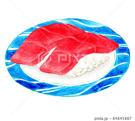 皿に乗った二貫の赤身マグロの握り寿司 日本料理の手描き水彩イラスト素材 皿に乗った二貫の赤身マグロの握り寿司 日本料理の手描き水彩イラスト素材 84845887