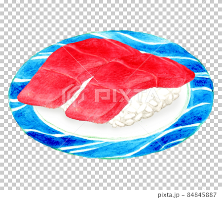皿に乗った二貫の赤身マグロの握り寿司 日本料理の手描き水彩イラスト素材 皿に乗った二貫の赤身マグロの握り寿司 日本料理の手描き水彩イラスト素材 84845887