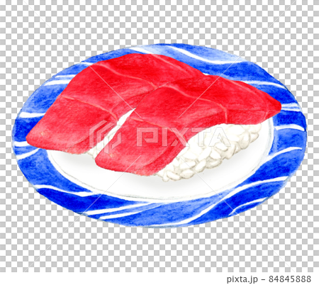 Nigiri sushi of two lean tuna on a plate Hand-painted watercolor illustration material of Japanese cuisine Nigiri sushi of two lean tuna on a plate Hand-painted watercolor illustration material of Japanese cuisine 84845888