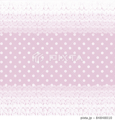 正方形 くすみピンク 白いレースとドットのレトロかわいい背景のイラスト素材