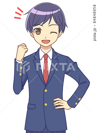 ガッツポーズをするブレザーの男の子 ガッツポーズをするブレザーの男の子 84848958