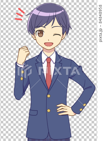 ガッツポーズをするブレザーの男の子 ガッツポーズをするブレザーの男の子 84848958