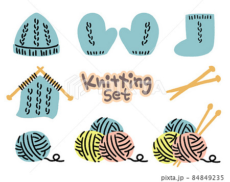 イラスト素材 毛糸玉 編み物セットのイラスト素材