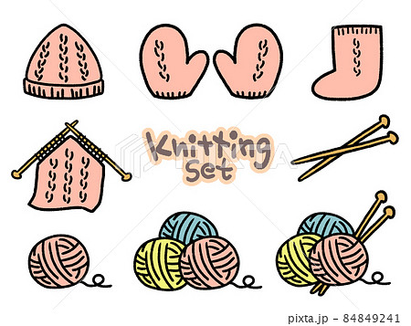 イラスト素材 毛糸玉 編み物セットのイラスト素材