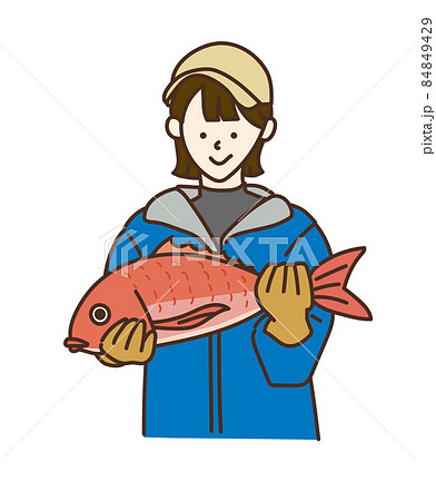 漁業 水産業 イラスト 女性 魚のイラスト素材