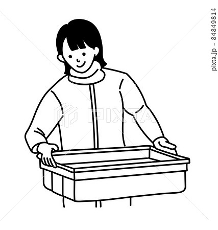 漁業 水産業 イラスト 女性 魚 白黒 モノクロのイラスト素材