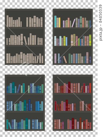 插圖素材：書架上擺放著 4 種不同柔和顏色的可愛書籍 84850339