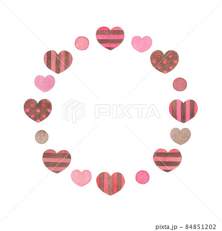 【水彩】ハートの丸フレーム 84851202