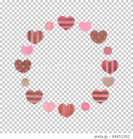 【水彩】ハートの丸フレーム 84851202