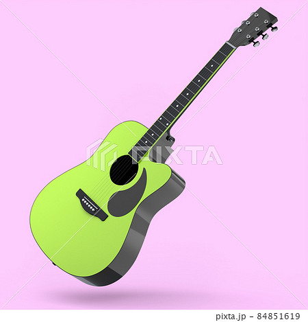 Electric acoustic guitar isolated on pink background. 3d render of concept for rock festival poster with spanish guitar for music shop 84851619