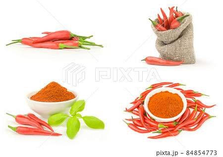 Set of chilli cayenne pepper isolated on white Set of chilli cayenne pepper isolated on white 84854773