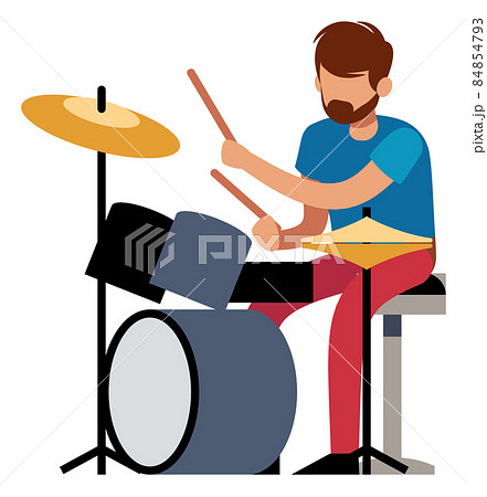 Drummer icon. Cartoon man playing on bass instrument 84854793