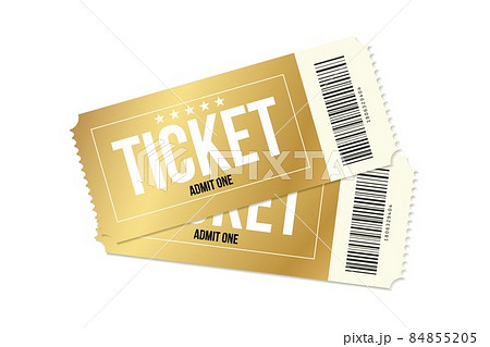 Two cinema golden tickets. Gold movie or theatre coupons. Two realistic vector ticket template 84855205