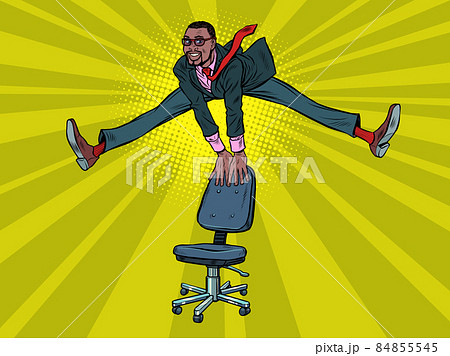Businessman jumps up, funny leg pose wide. Joy emotions success Businessman jumps up, funny leg pose wide. Joy emotions success 84855545