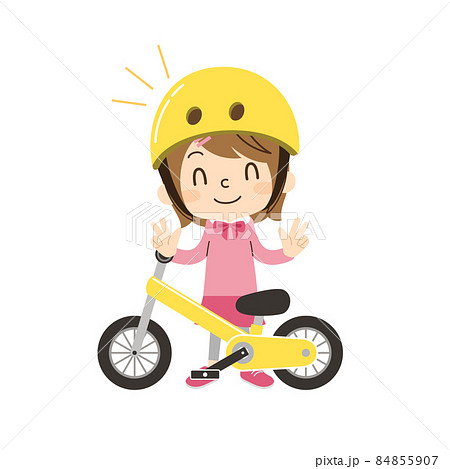 自転車と一緒に立つ女の子のイラスト素材