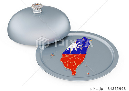 Restaurant cloche with Taiwanese map. 3D rendering Restaurant cloche with Taiwanese map. 3D rendering 84855948