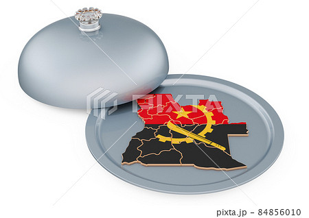 Restaurant cloche with Angolan map. 3D rendering 84856010