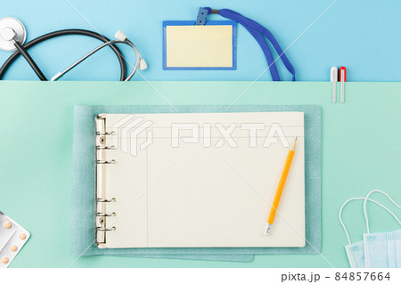 Medical table concept flat lay. 84857664
