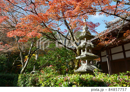 秋の常寂光寺　石塔と紅葉　京都市右京区嵯峨 84857757