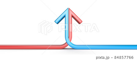 Arrow formed by two merging red and blue lines crossed 3D Arrow formed by two merging red and blue lines crossed 3D 84857766