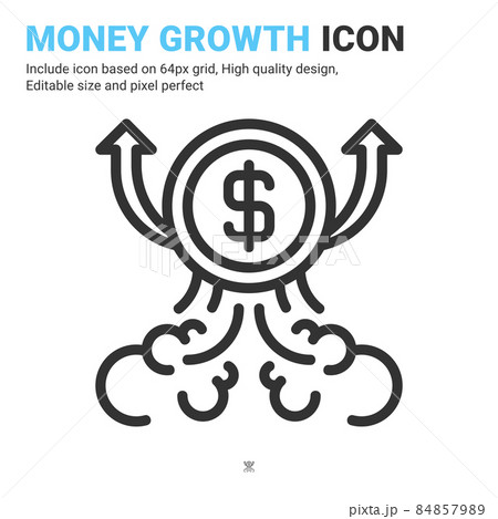Money growth icon vector with outline style isolated on white background. Vector illustration growing sign symbol icon concept for business, finance, industry, company, web, apps and project Money growth icon vector with outline style isolated on white background. Vector illustration growing sign symbol icon concept for business, finance, industry, company, web, apps and project 84857989