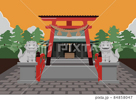 境内 参拝 夕方のイラスト素材