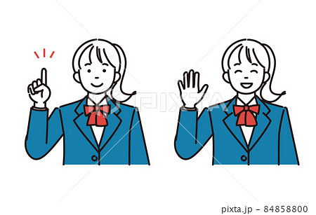 説明・挨拶をしている女子学生のシンプルイラスト2ポーズセット 84858800
