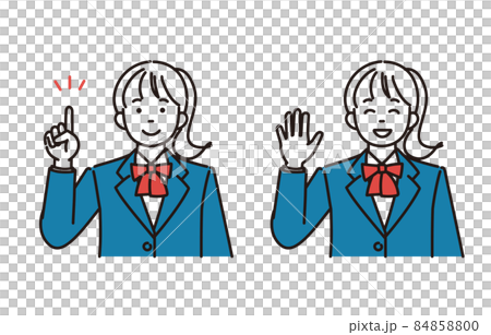説明・挨拶をしている女子学生のシンプルイラスト2ポーズセット 84858800