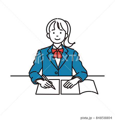 制服を着て授業を受ける女子学生のシンプルイラスト 84858804