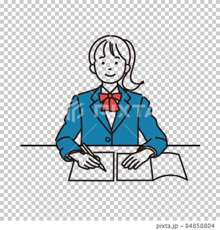制服を着て授業を受ける女子学生のシンプルイラスト 84858804