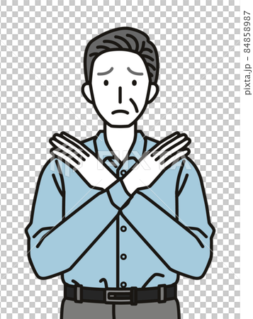 手でばつのジェスチャーをするシニア男性 84858987