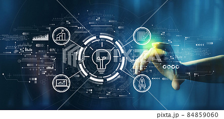 Great idea for success concept with hand pressing a technology screen Great idea for success concept with hand pressing a technology screen 84859060