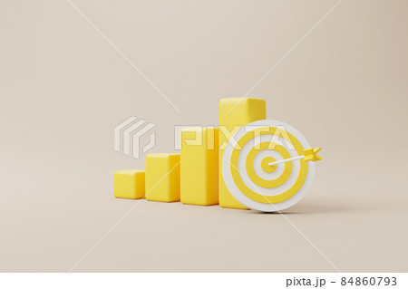 Growthing yellow graph bar with dartboard and arrow on background Growthing yellow graph bar with dartboard and arrow on background 84860793